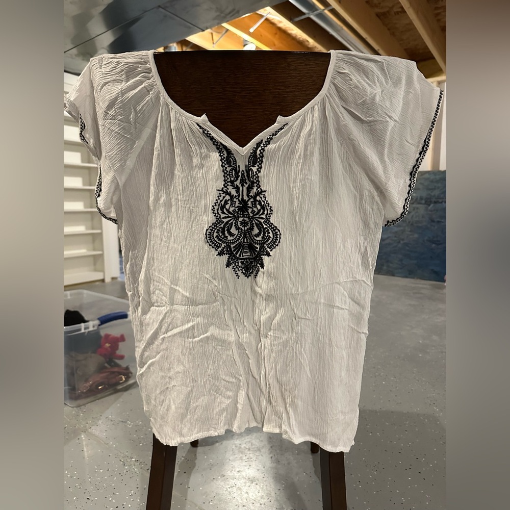 White Embroidered Women's Top